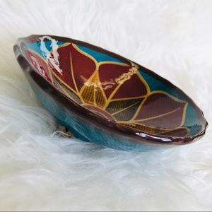 Mexico Brick Red Turquoise Gold Vintage Bowl